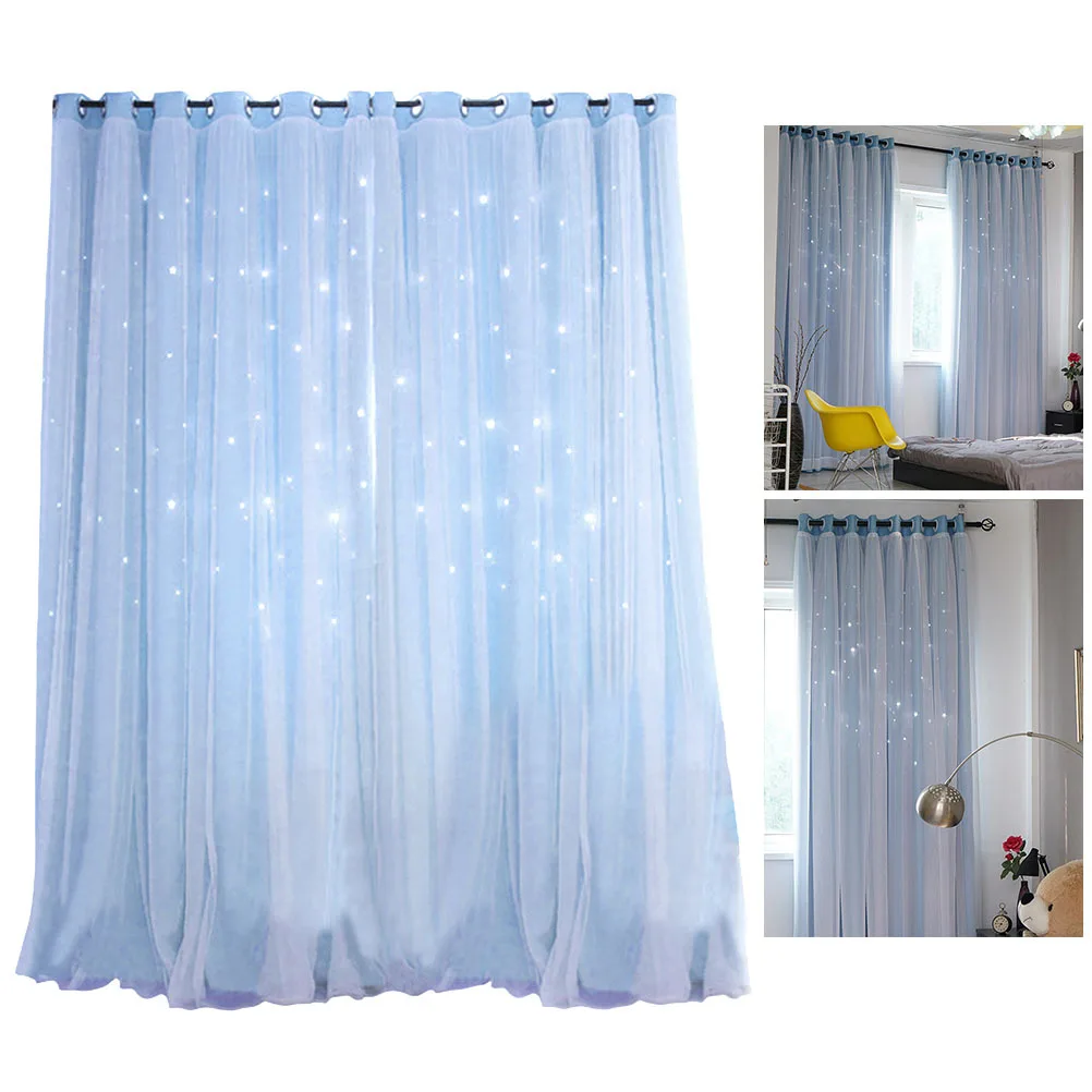 

Double Layer Star Blackout Curtain Premium Polyester Design for Bedroom Bathroom Window Grommet Curtains