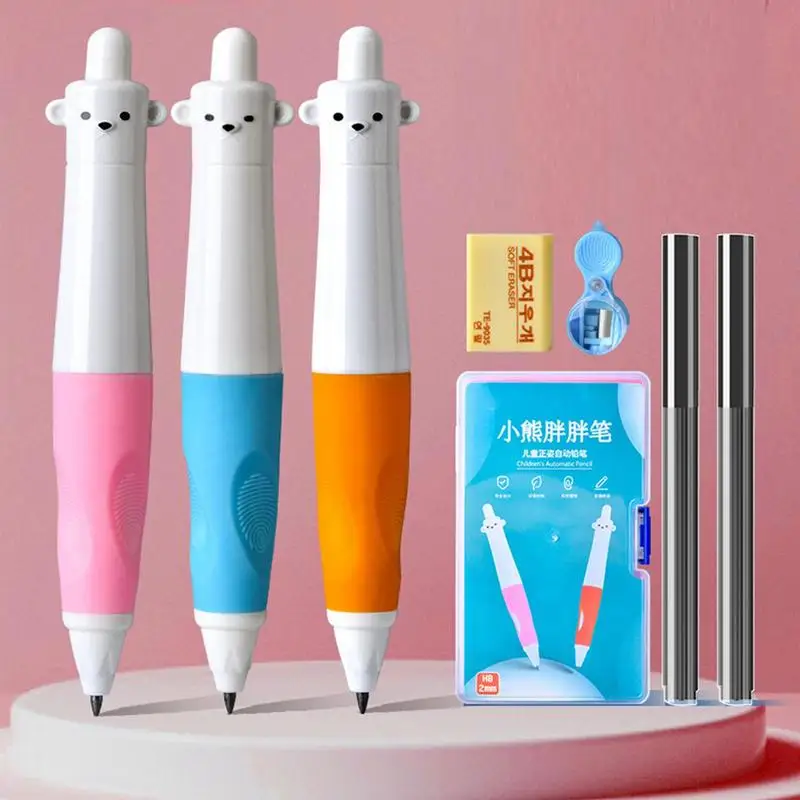 Карандаши для дошкольников для детей 3-5 лет, механический карандаш с милым медведем, объемный детский корректирующий захват, обучающие принадлежности, ручка для малышей