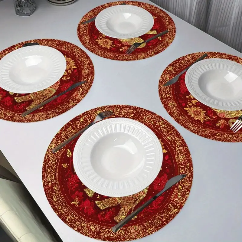 VIKAMA Halloween Round Placemats Pumpkin Ghost Bat Spooky Print Table Mats For Dining Room Kitchen Party Holiday Decor