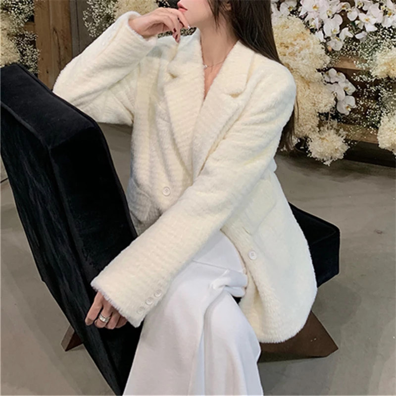 

Женский шерстяной пиджак свободного кроя в корейском стиле, осенне-зимнее модное пальто с хлопковой подкладкой и бархатной отделкой, повседневная одежда