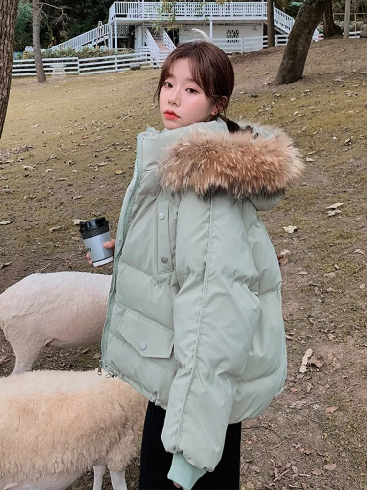 Women's Korean Short Down Coat Autumn Winter Fashion Jackets Thicken Warm Hooded Pocket Parkas Outerwears Female Cold Clothes