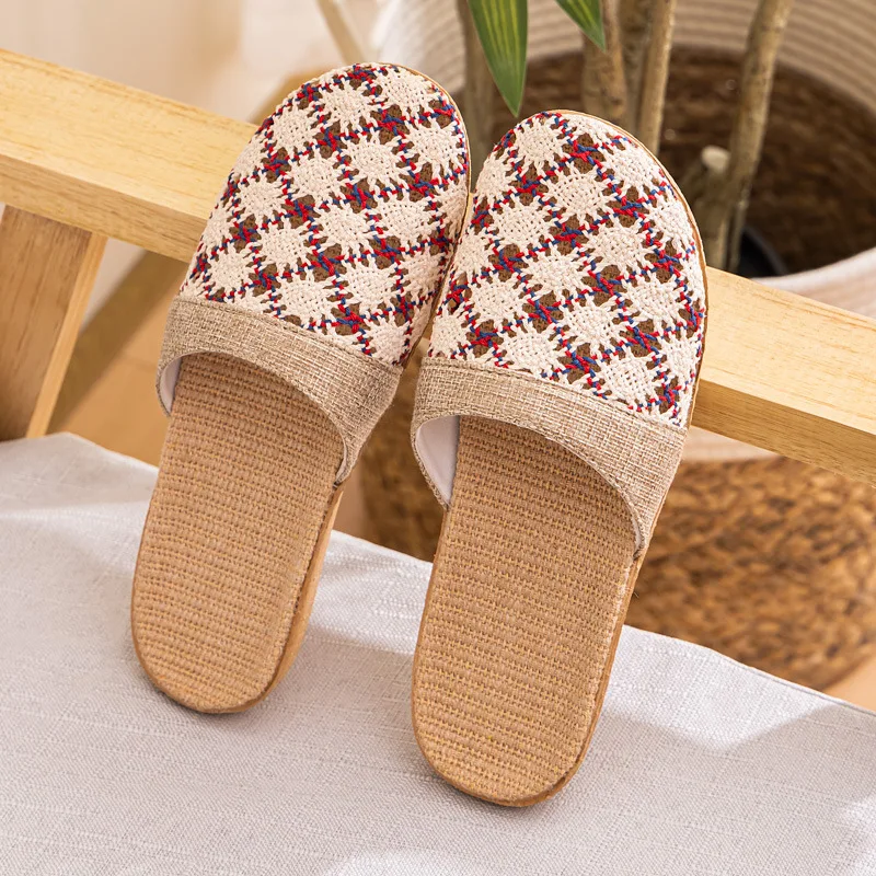 

New Oriental Flax Slippers For Women Summer Indoor Home Summer Wooden Floor Slippers For Men Spring And Autumn