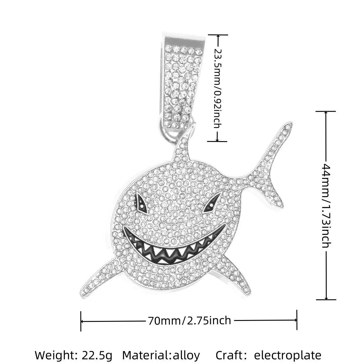 1Pcs Luxury Bling Gold Sliver Metal Smiling Shark with Hook Junk Phone Case Ipadcase Decoration Charms Diy Necklace Pendant