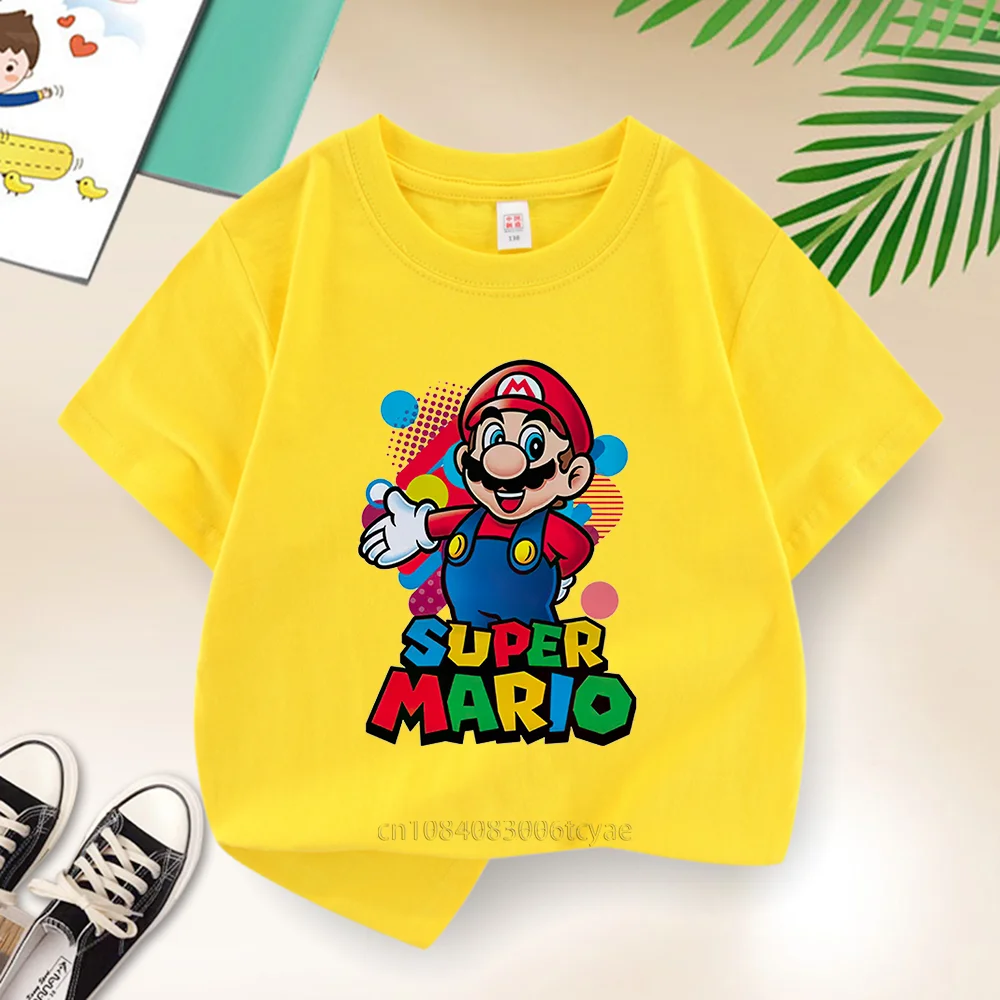 Summer Cotton Baby T-shirt Kids Mario Cartoon Short Sleeve Boys Girls Clothing Casual street Creative short sleeve ages 3-12