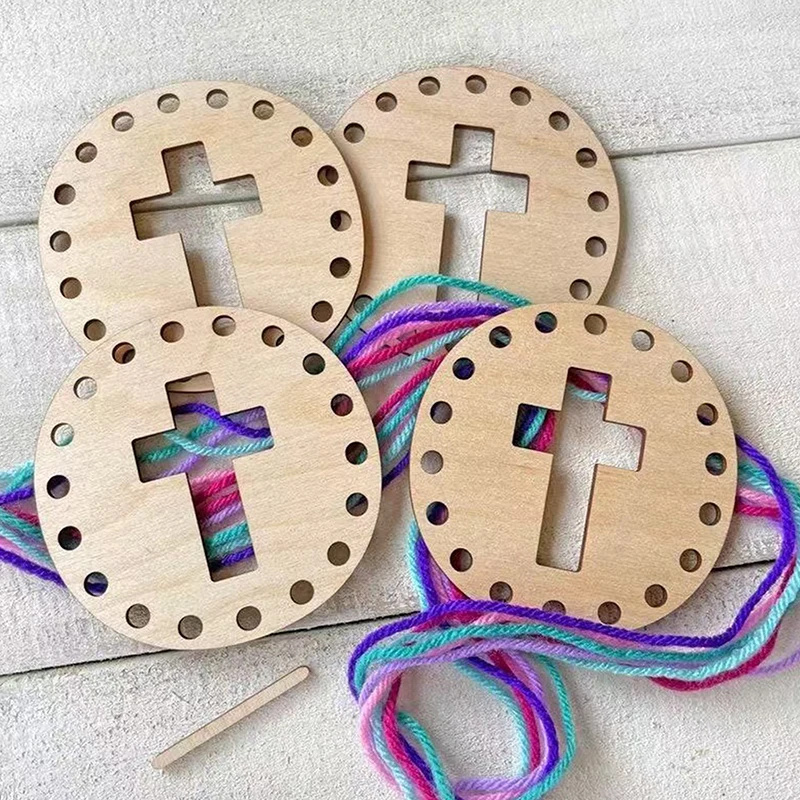 Circular Woven Wooden Chips Cross Diy Christmas Easter Cross Stitch Storage Tool Wooden Wreath Frames Cross Unfinished Hoop Ring
