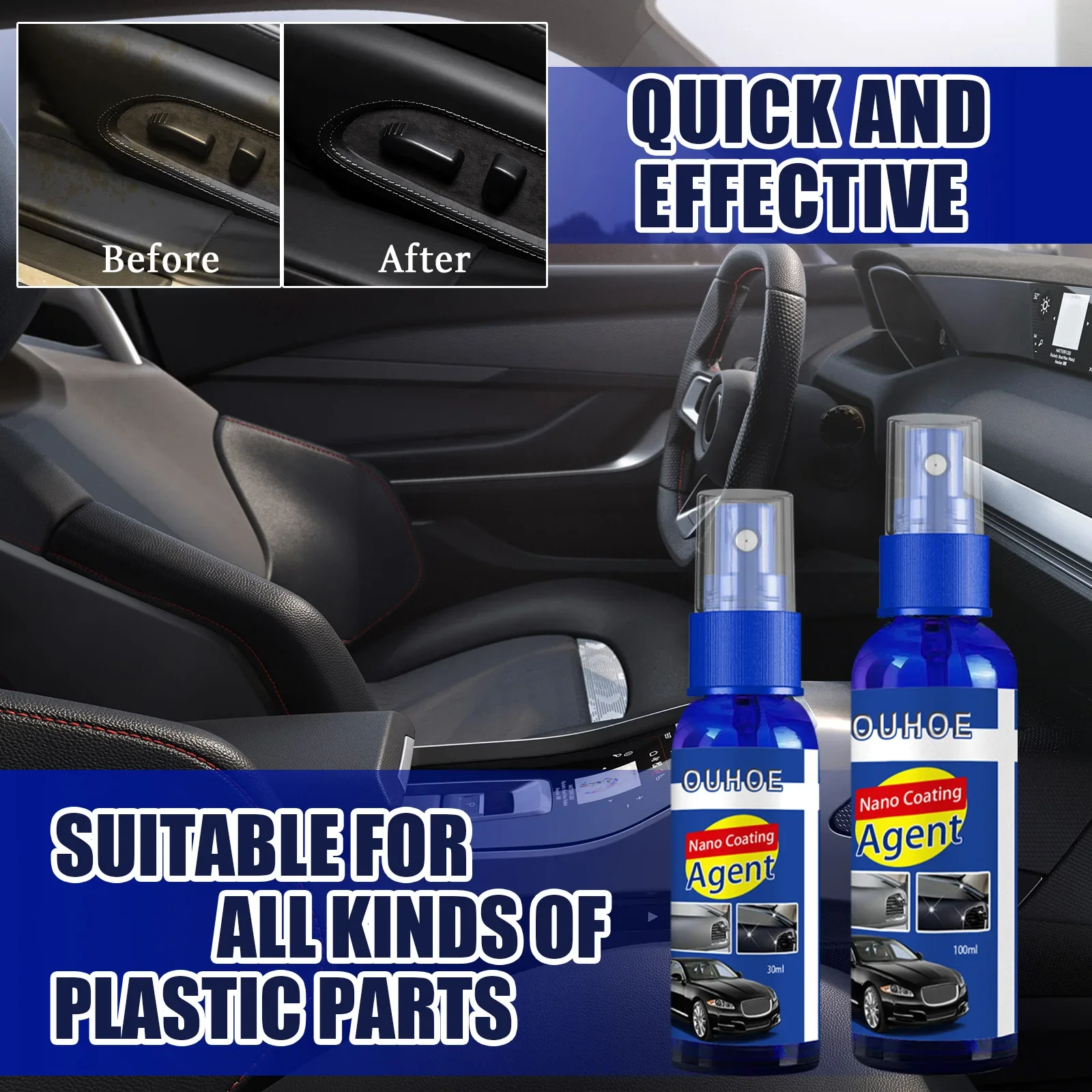 Car Plastic Interior Renovation Spray Body Removal Stain Polishing Repair Ceramic Quick Coating Maintenance Agent Auto Parts