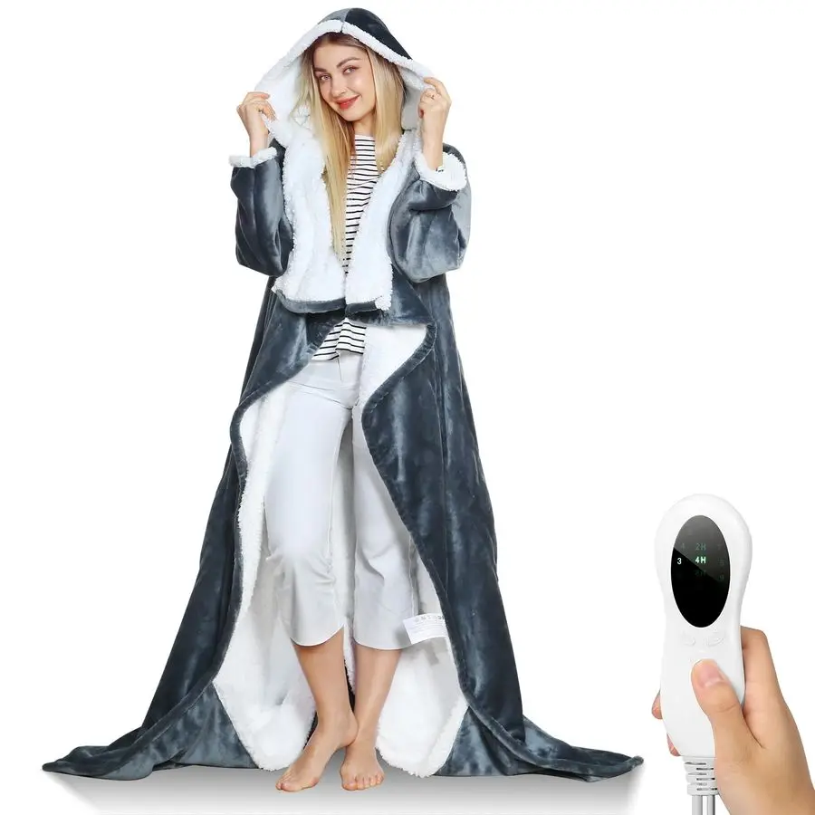 

Электрические одеяла-пледы с подогревом, утепленные фланелевые пледы-накидки с капюшоном, рукавами и ножками, модель 7050