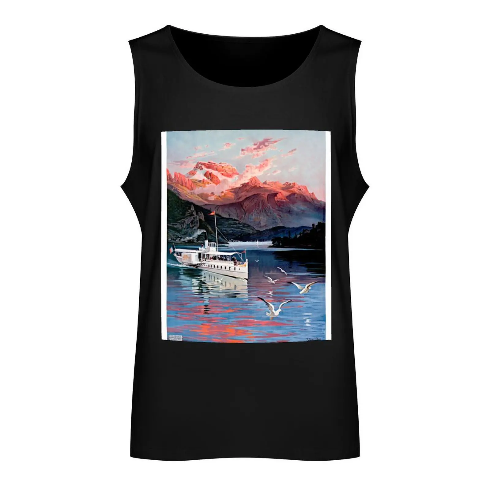 Lac d'Annecy France Vintage Travel Poster Restored Tank Top Men's vest running shirt underwear Men's summer vest