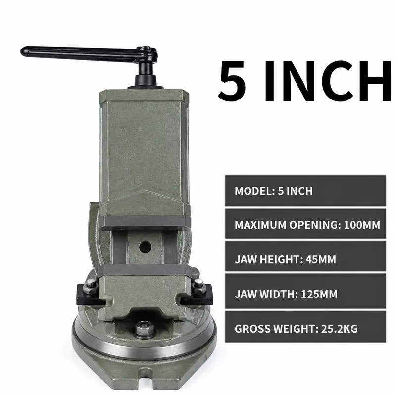 5 Inch Heavy Duty Tilting Vise Precision Angle Flat Nose Pliers Milling Machine Solid Tilting Vise for Accurate Workholding