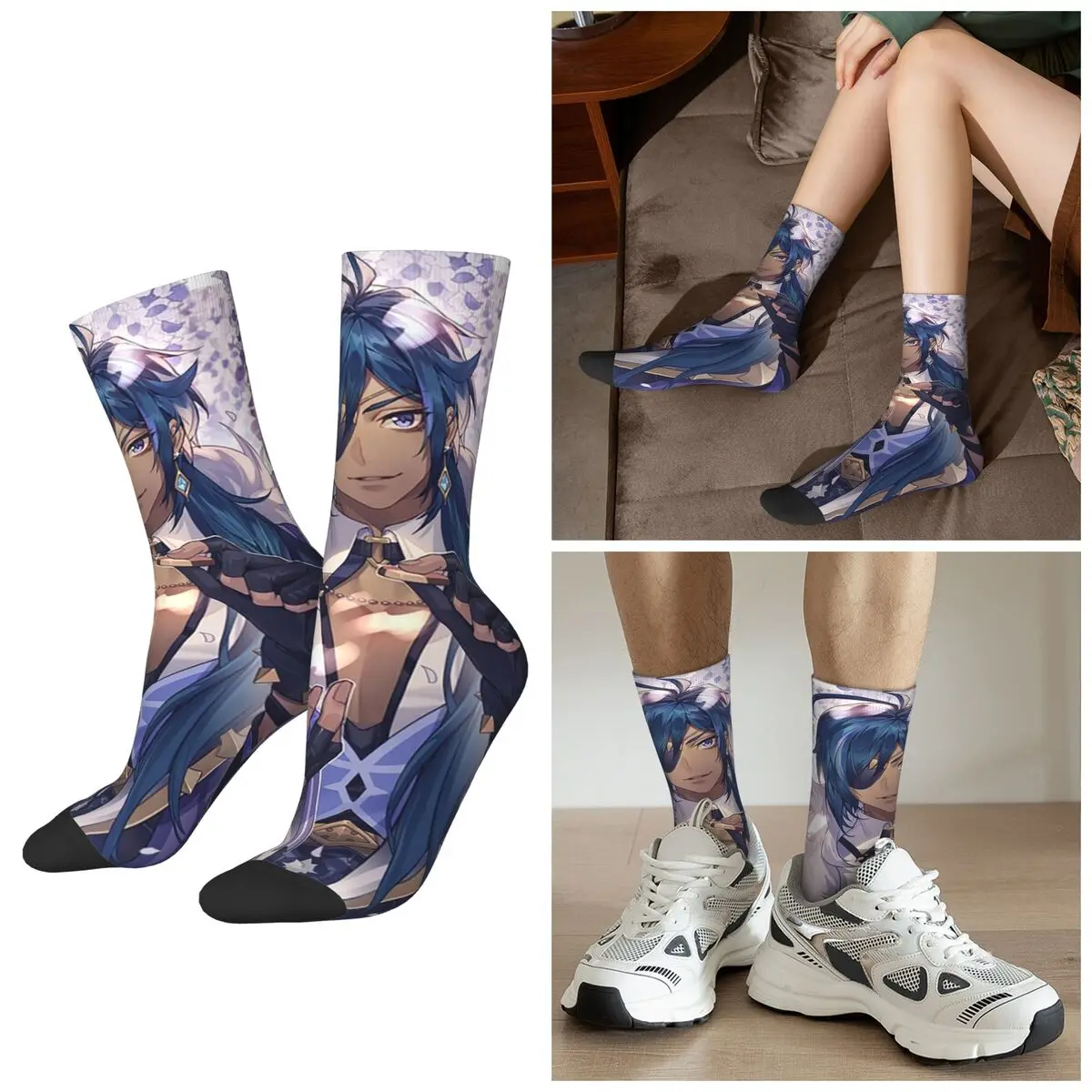 All Seasons Kaeya Game Genshin Impact Anime Socks Harajuku Crew Socks Hip Hop Stockings for Men Women Valentine's Day Gifts