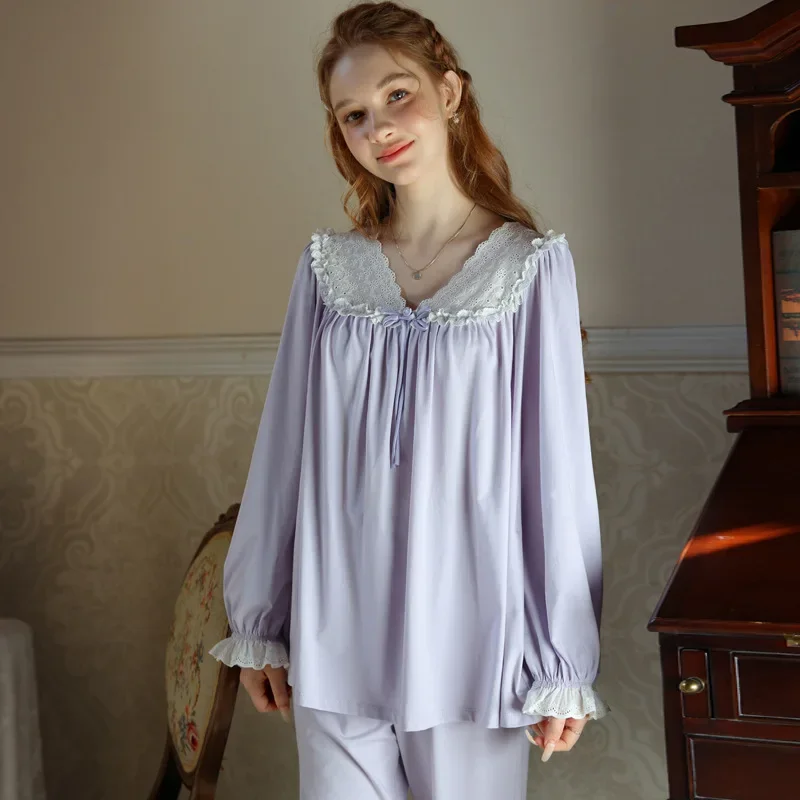 Sleepwear Women's Clothes Suits Autumn Thin Home Simple Soft Cozy Casual Breathable Slim Loose Fit Temperament Airy Cool Sweet