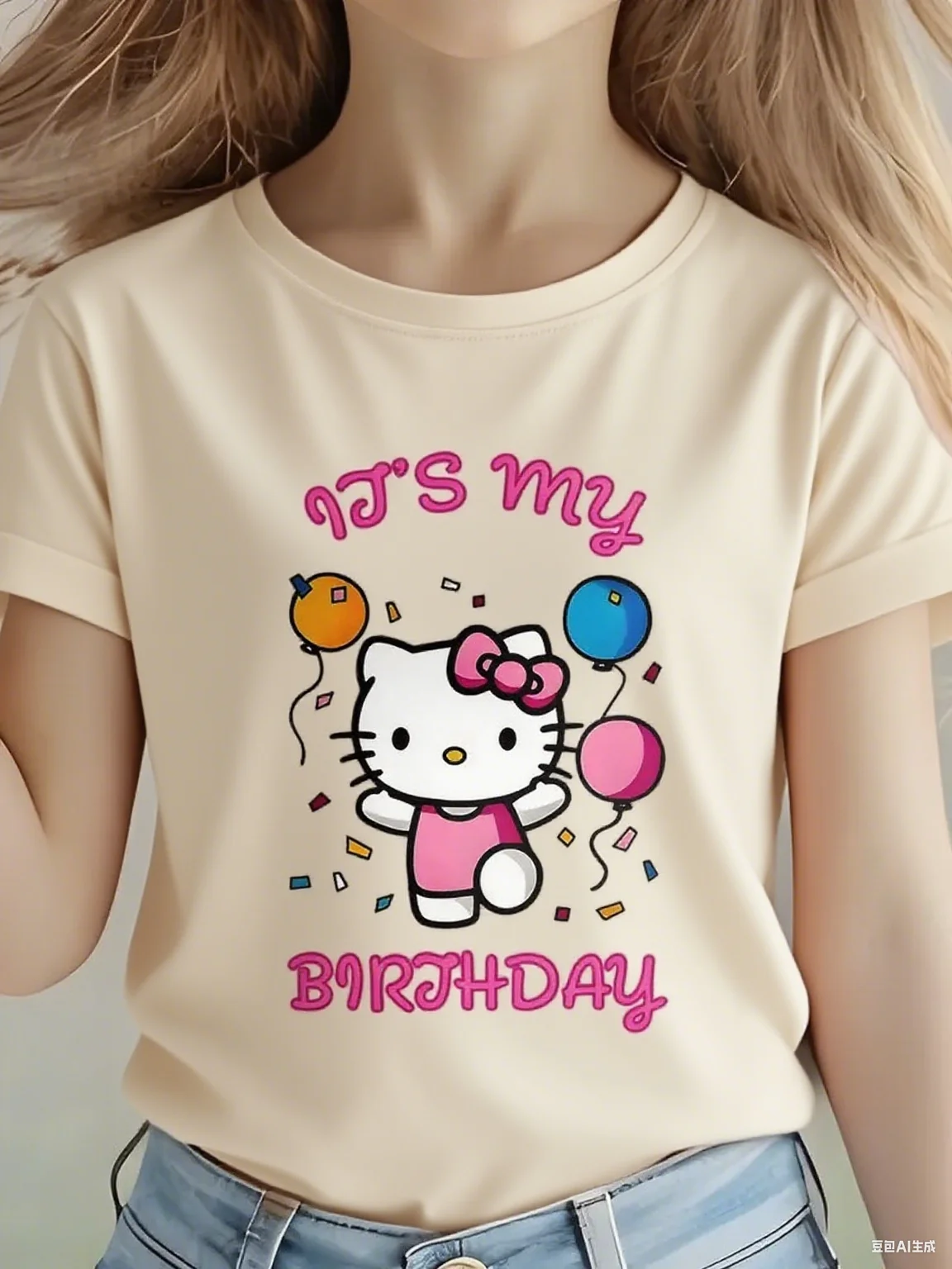 

Fun Cotton T Shirt with Hello Kitty Birthday Graphic Perfect for Birthday Celebrations Streetwear Print New Arrival Tee S-4XL