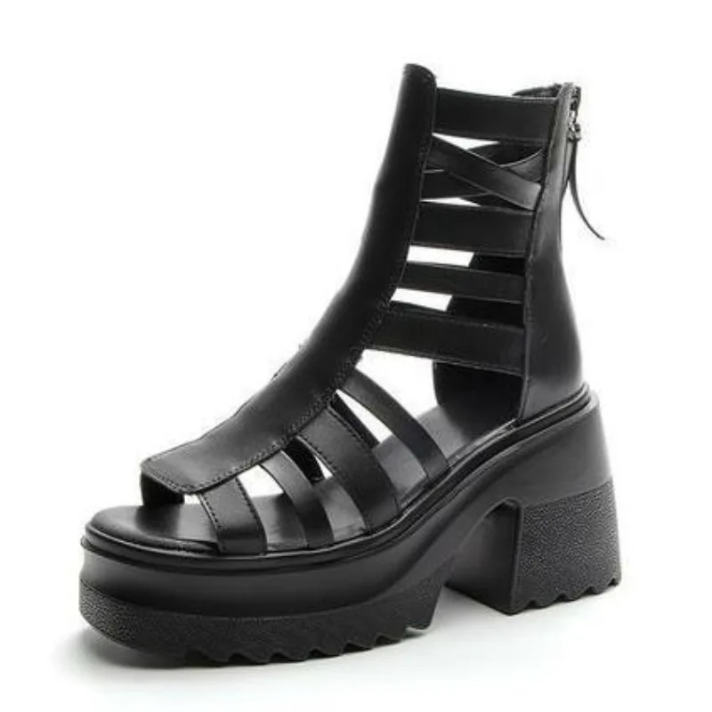 

Сандалии на танкетке из натуральной кожи 10 см, женские летние полые сандалии с открытым носком, водонепроницаемые римские сандалии на платформе, ботинки