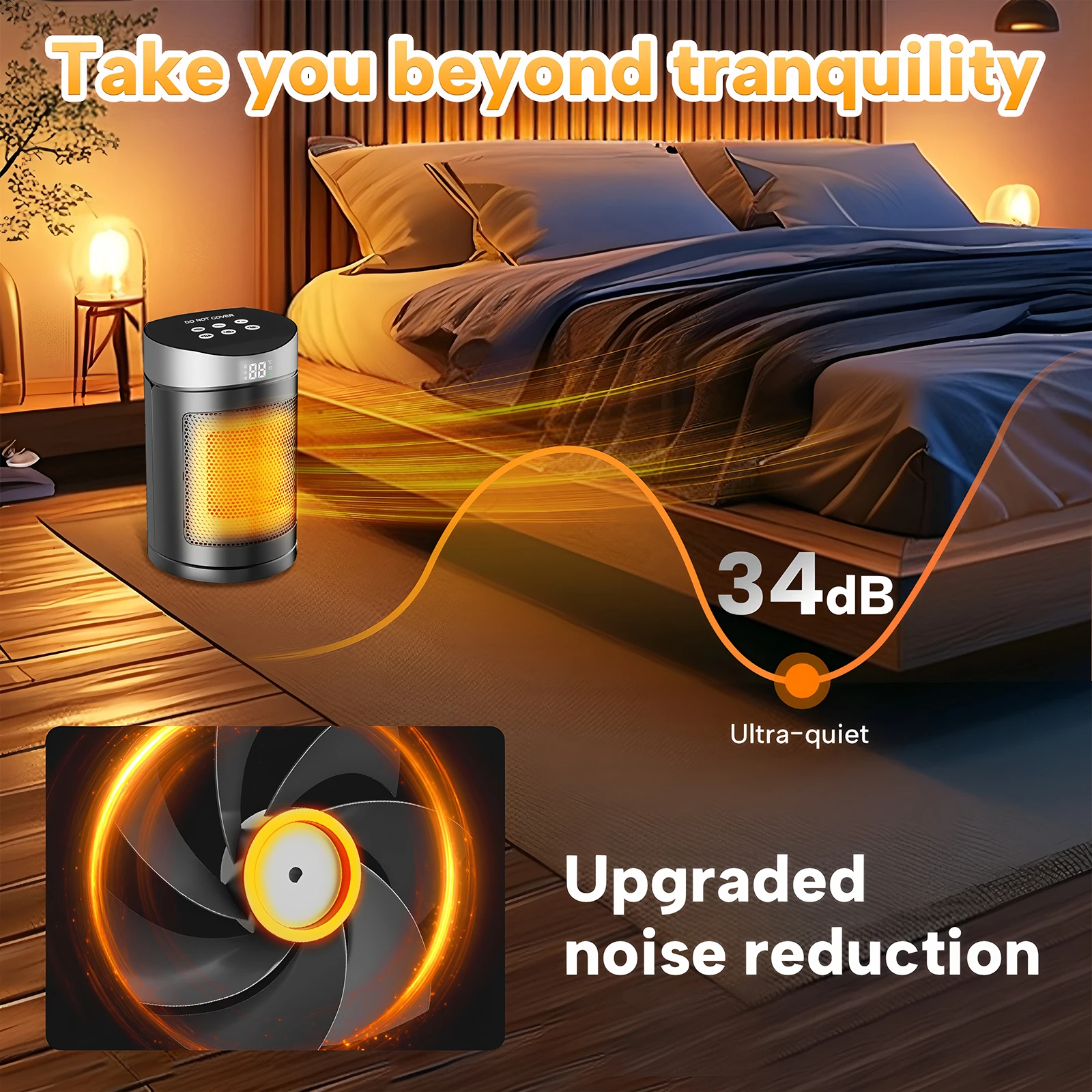 Portable Heater 90° Oscillation 1500W PTC Ceramic Electric Heaters Adjustable Thermostat with Remote 4 Levels for Easy Transport