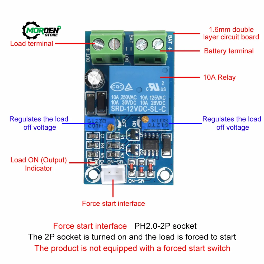 Storage Battery Relay Module 12V Battery Low Voltage Cut off Automatic Switch On Recovery Protection Module Power Supply