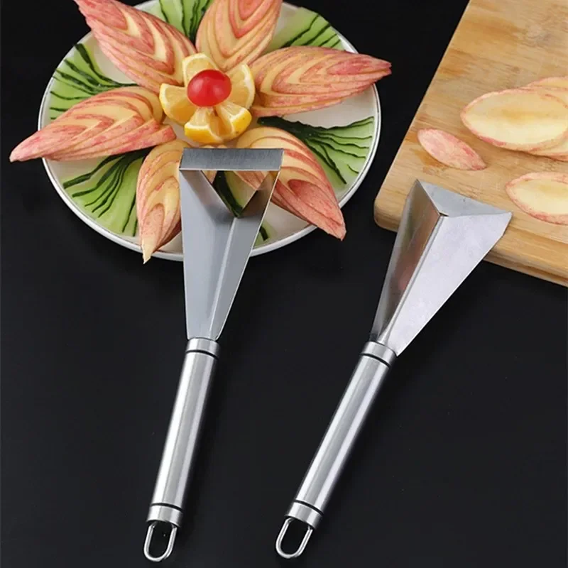 Stainless Steel Kitchen Gadgets Triangle Fruit Platter Non-slip Carving Knife Artificial Spoon Tools Dining Bar Home Garden