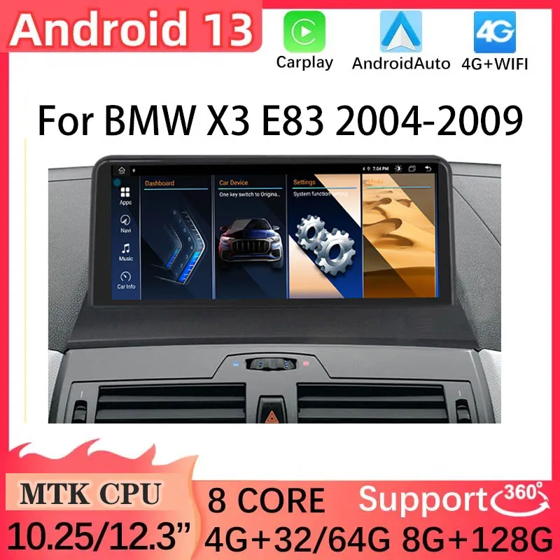 

8G+128G 8 Core Android13 For Bmw X3 E83 GPS Navigation Video Player Central Multimedia Radio Stereo Carplay Screen WIFI