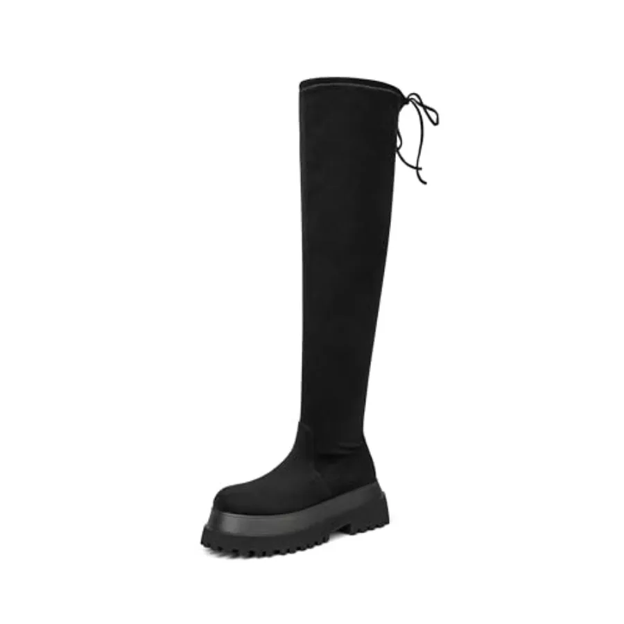 

Women Knee High Boots for Women Chunky Platform Heel Suede Tall Boots Side Zipper Comfortable Fall Winter Casual Riding Boots F