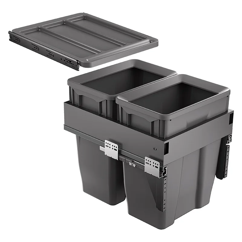 

Kitchen cabinet embedded trash can embedded type with lid concealed invisible built-in double bucket classification resistance