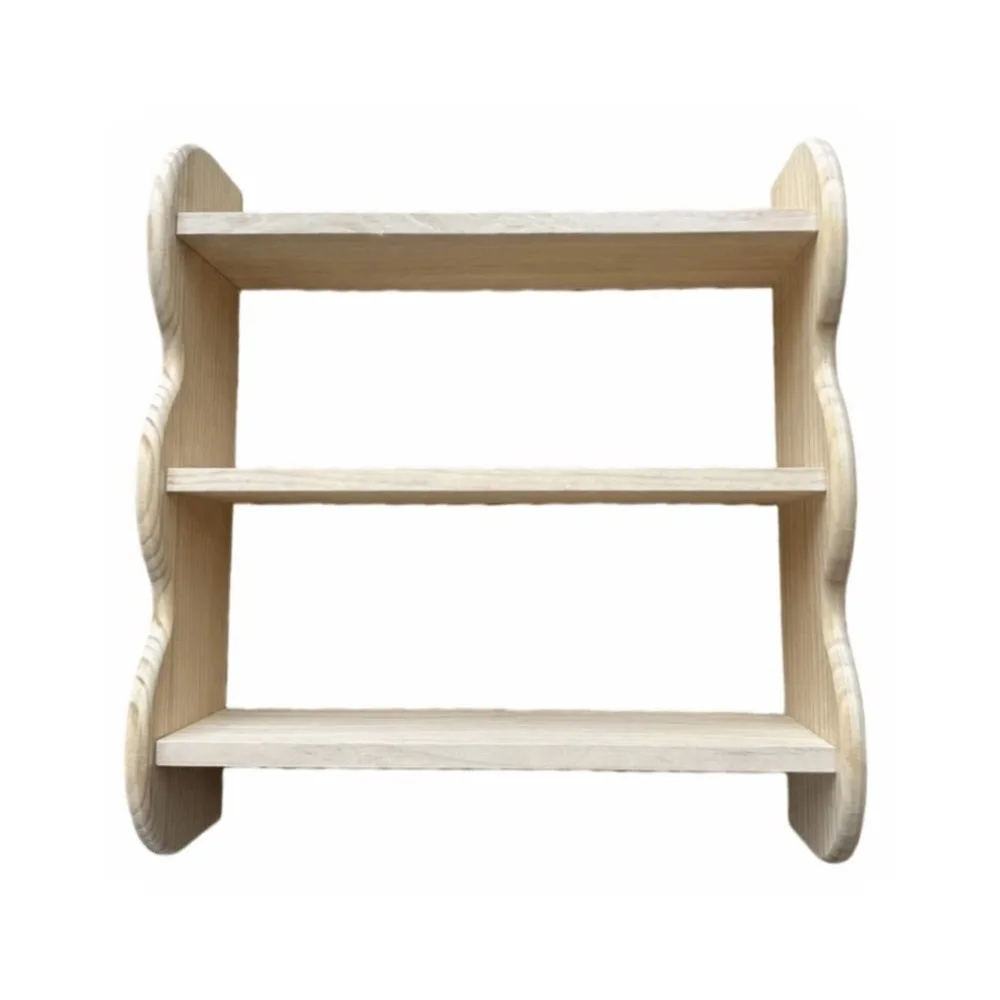 Wooden 3 Tier Wall Mounted Shelf Large Capacity with Screws Wavy Edge Wooden Wall Shelf Space Saving Wall Storage Rack