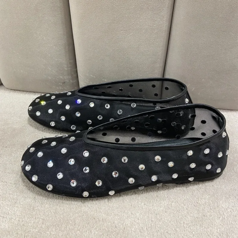

Autumn and Summer New Fashion Round Head Water Diamond Mary Jane Single Shoes Women's Flat Bottom Comfortable Ballet Dance Shoes