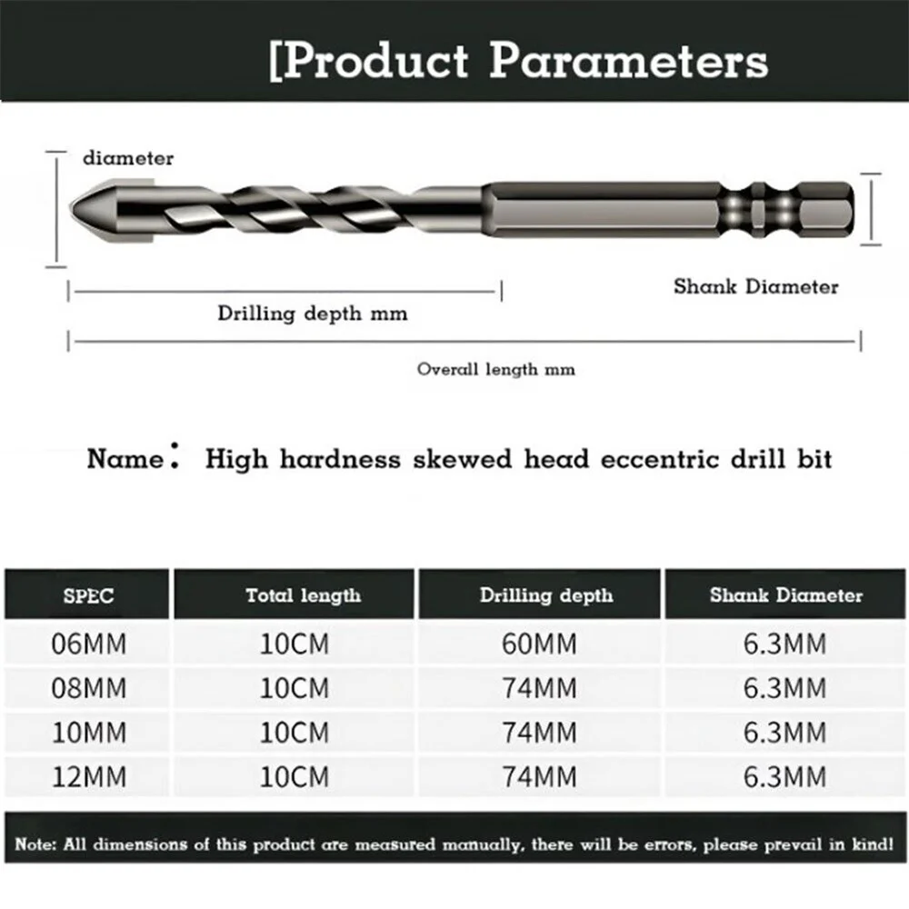 6/8/10/12mm High Hardness Eccentric Drill Precision Drilling Glass Cement Metal Ceramic Punching Rock Slab Triangle Drill Bit