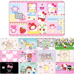 New 1Pc Kawaii Hello Kitty Kuromi Melody Hangyodon Diy Card Sticker Anime Small Chip Credit Card Case Cover Front Film Skin Toys