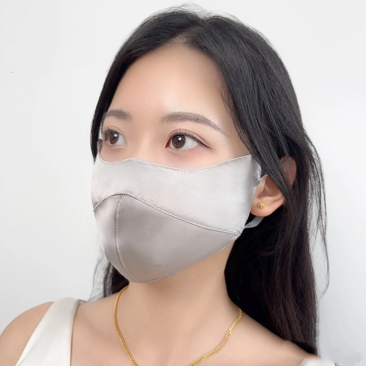 Birdtree 19 mm 100% natuurlijk dubbellaags zijden masker, vrouw effen satijn UV-bescherming volwassen gezichtsmasker voor buiten zonnescherm A59129JF