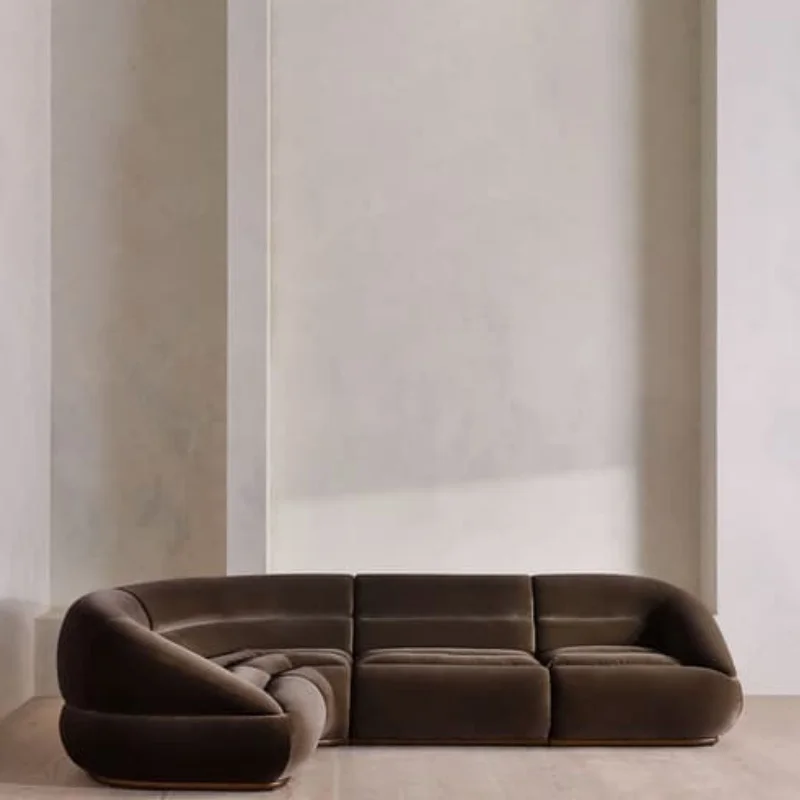 &Furniture Modular L-Shape Sofa Designer Velvet Sofa Sectional  Living Room Couch for Home and Club