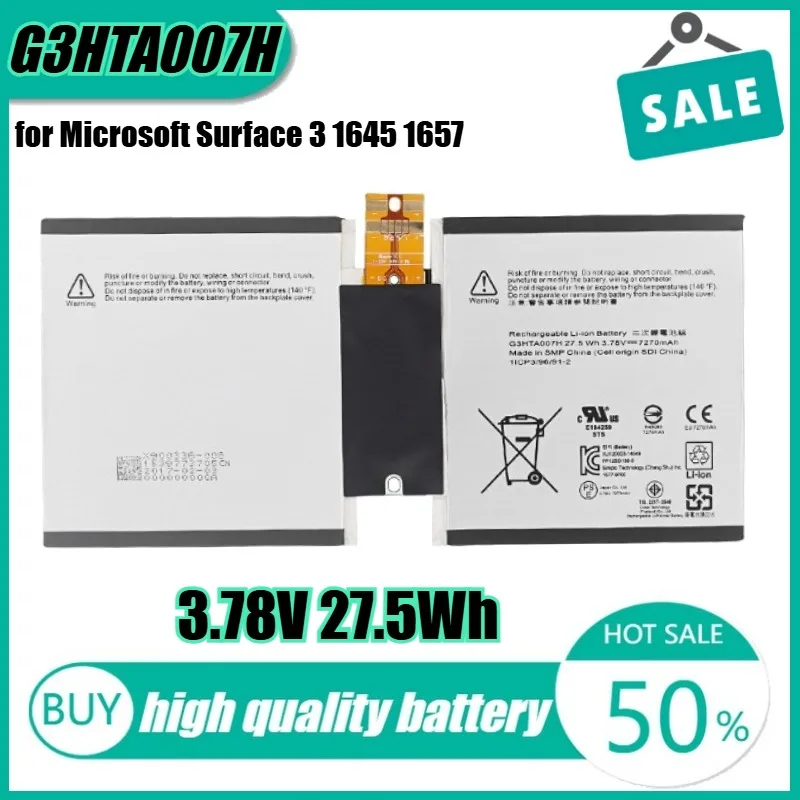

3.78V 27.5Wh G3HTA007H Laptop Battery for Microsoft Surface 3 1645 1657 Tablet G3HTA003H G3HTA004H