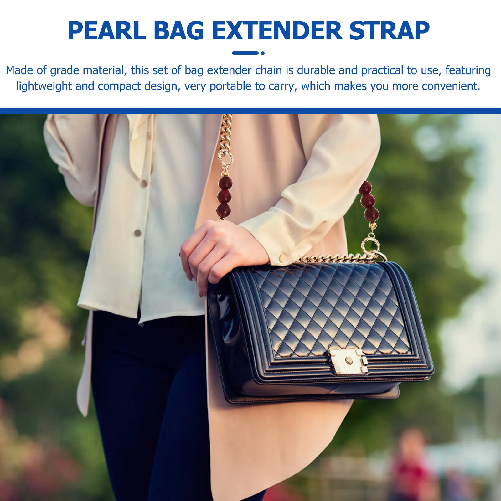 2Pcs Premium Pearl Bag Chain Strap Extender for Women Comfortable Easy Install Portable Multi-Functional Bag Accessory