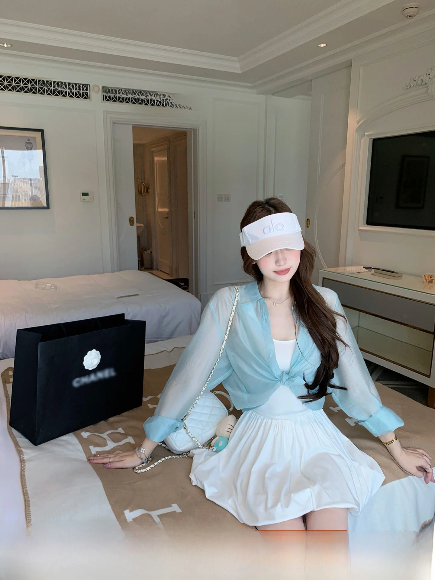 

Комплект ThePeachOfficial MianNaiJenny: Солнцезащитный балетный жилет и юбка для женщин, свободный крой, дышащий, с защитой от солнца