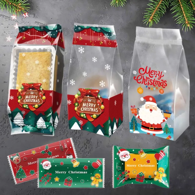 50/100Pcs Snowman Candy Bags Plastic Cookies Baking Packaging Bag Gift Pouches For 2024 Christmas New Year Party Decoration