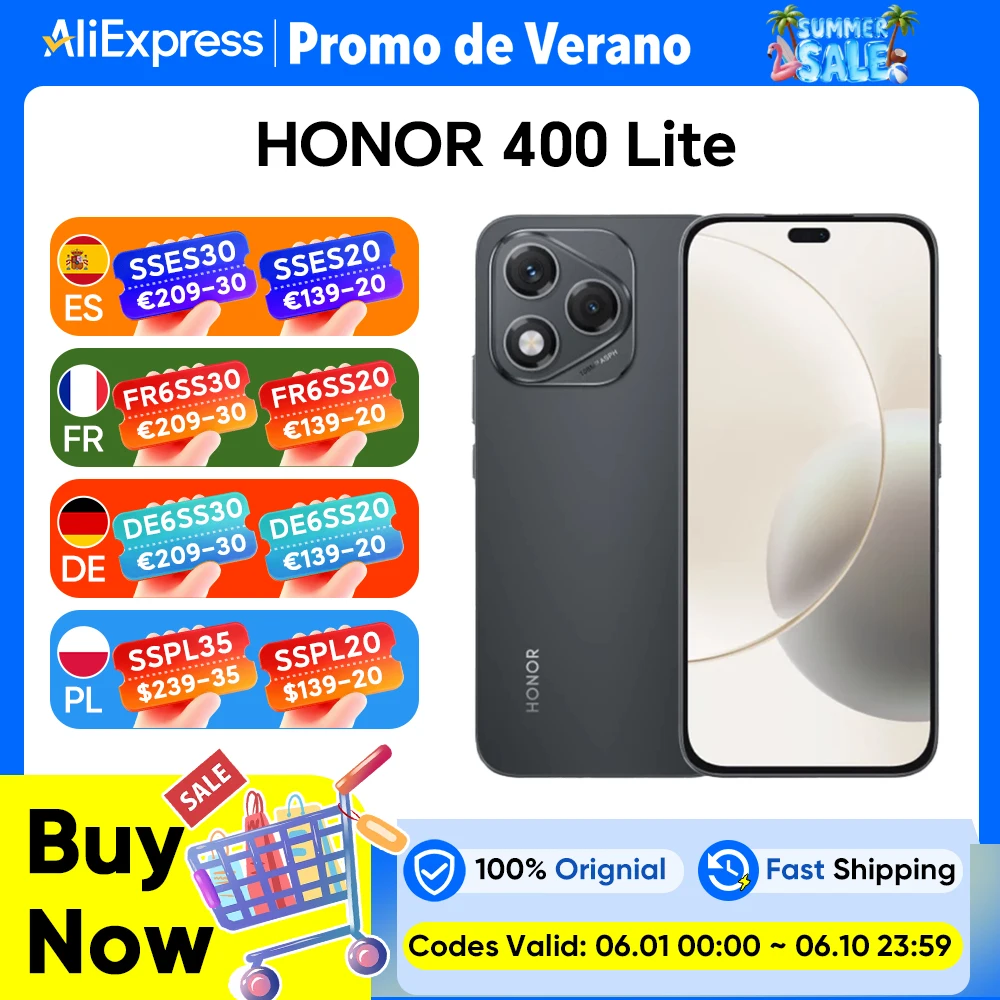 HONOR 400 Lite 5G, version européenne, smartphone 5G, appareil photo principal 108MP, MTK Dimensity 7025-Ultra, batterie 5230 mAh, écran AMOLED 6,7 pouces