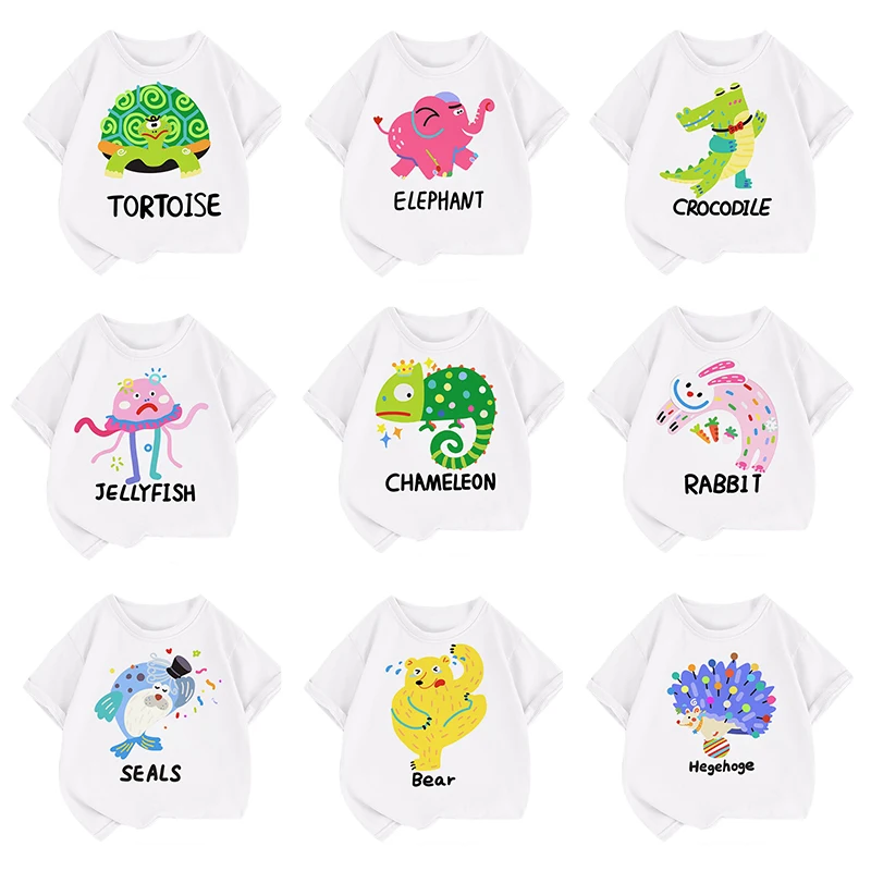 Summer Tee shirt Enfant Fille Cute Animal Girls and Boys Clothes Toddler Tees Kids Short Sleeve Shirt Birthday Child Outfit