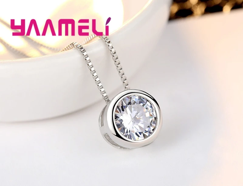New Trendy Original 925 Sterling Silver Necklaces Jewelry Shining Geometric Round Pendant Clavicle Chain Collar for Woman Girl