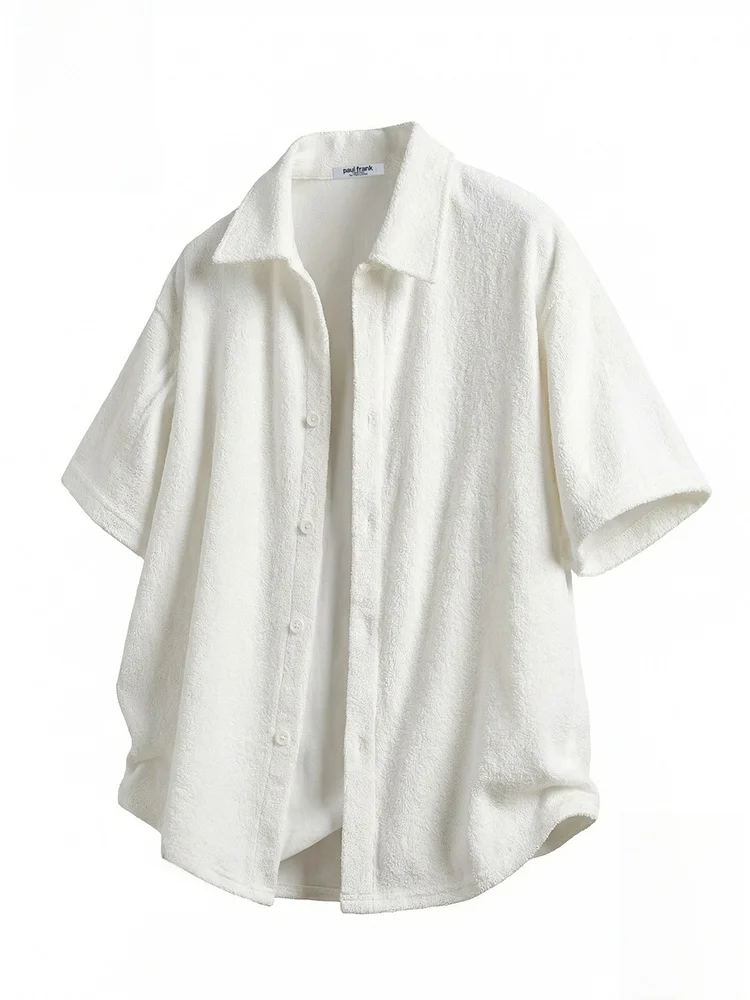 

Легкий дышащий кардиган Paul Frank M с коротким рукавом, белый, с текстурой под обезьянью кожу, летний, повседневный, тонкий