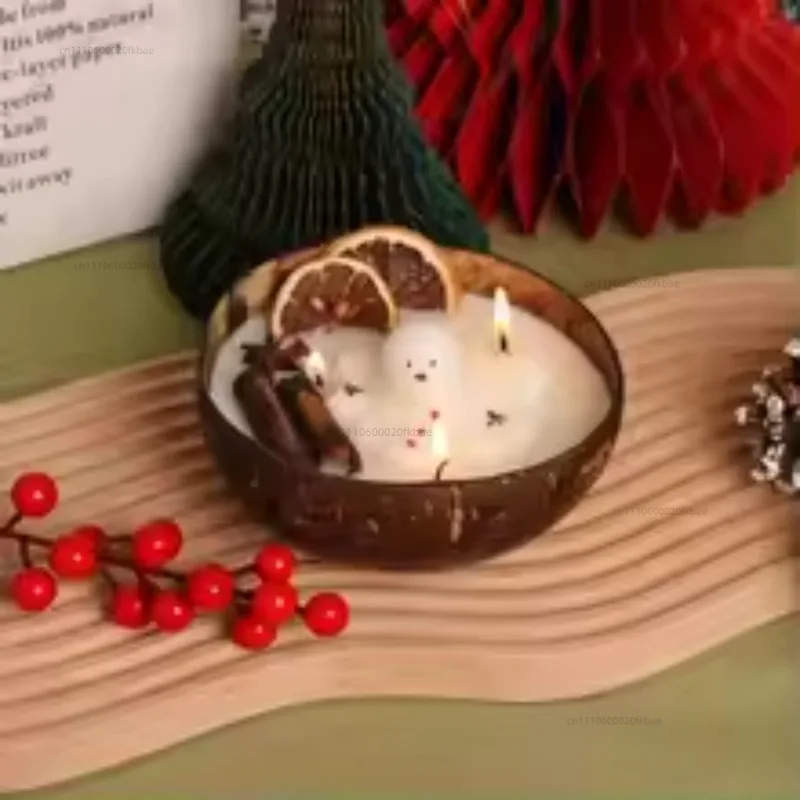 Fraser Fir Coconut Soy Candle Christmas Snowman Candle Reclaimed Coconut Shell Lemongrass