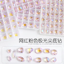20PCS Glitter Ice Translucent Aurora Pink Sharp Naked Diamonds Crystal Nail Art Rhinestones Jewel Decorations Manicure Ornaments