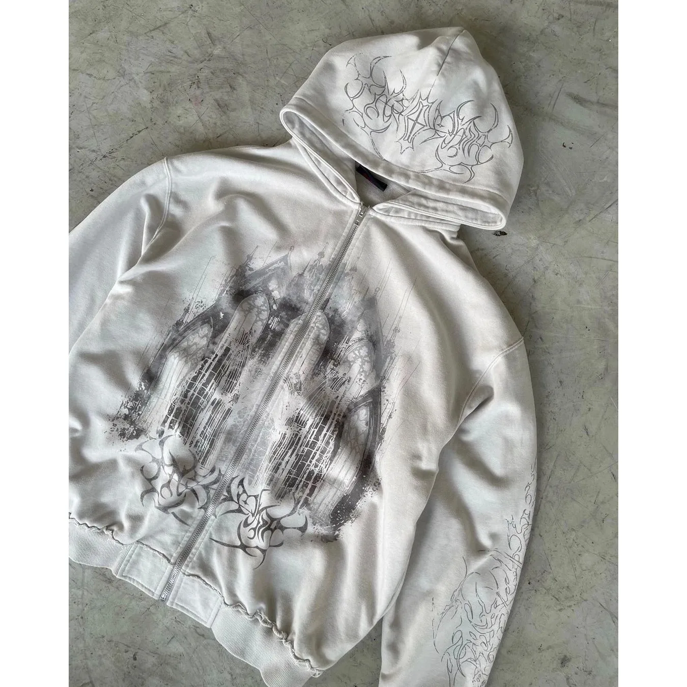 

Винтажная женская толстовка на молнии с эстетичным готическим принтом для весны и осени, удобная, из мягкого материала, высокого качества