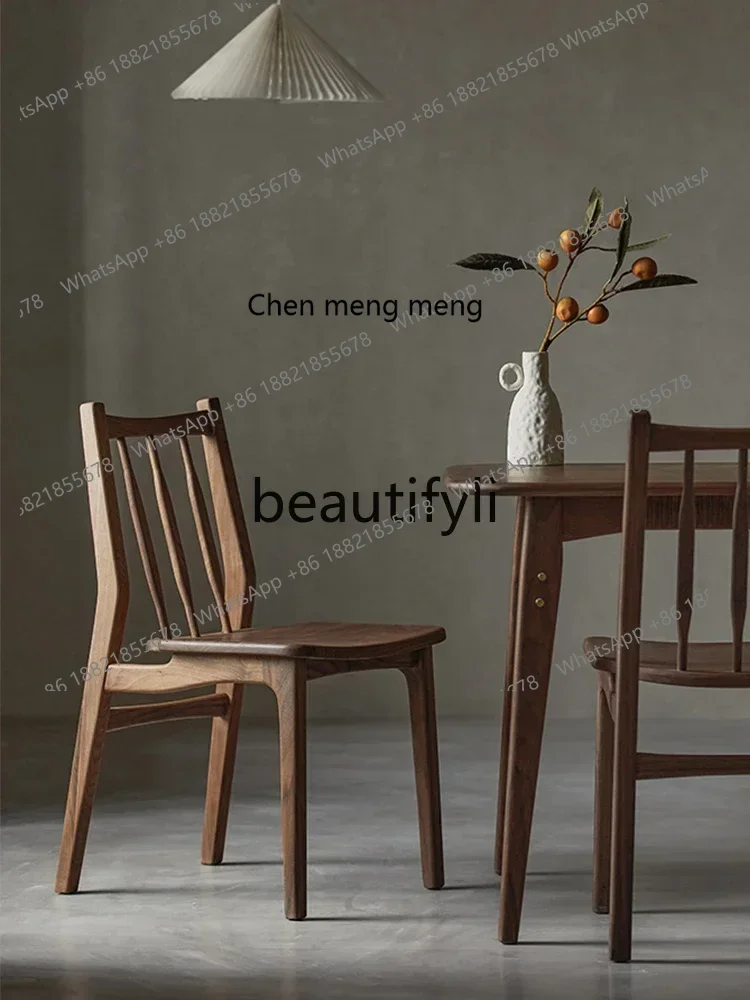 

SS ss7486 Nordic black walnut dining chair all solid wood modern home living room desk backrest no armchair