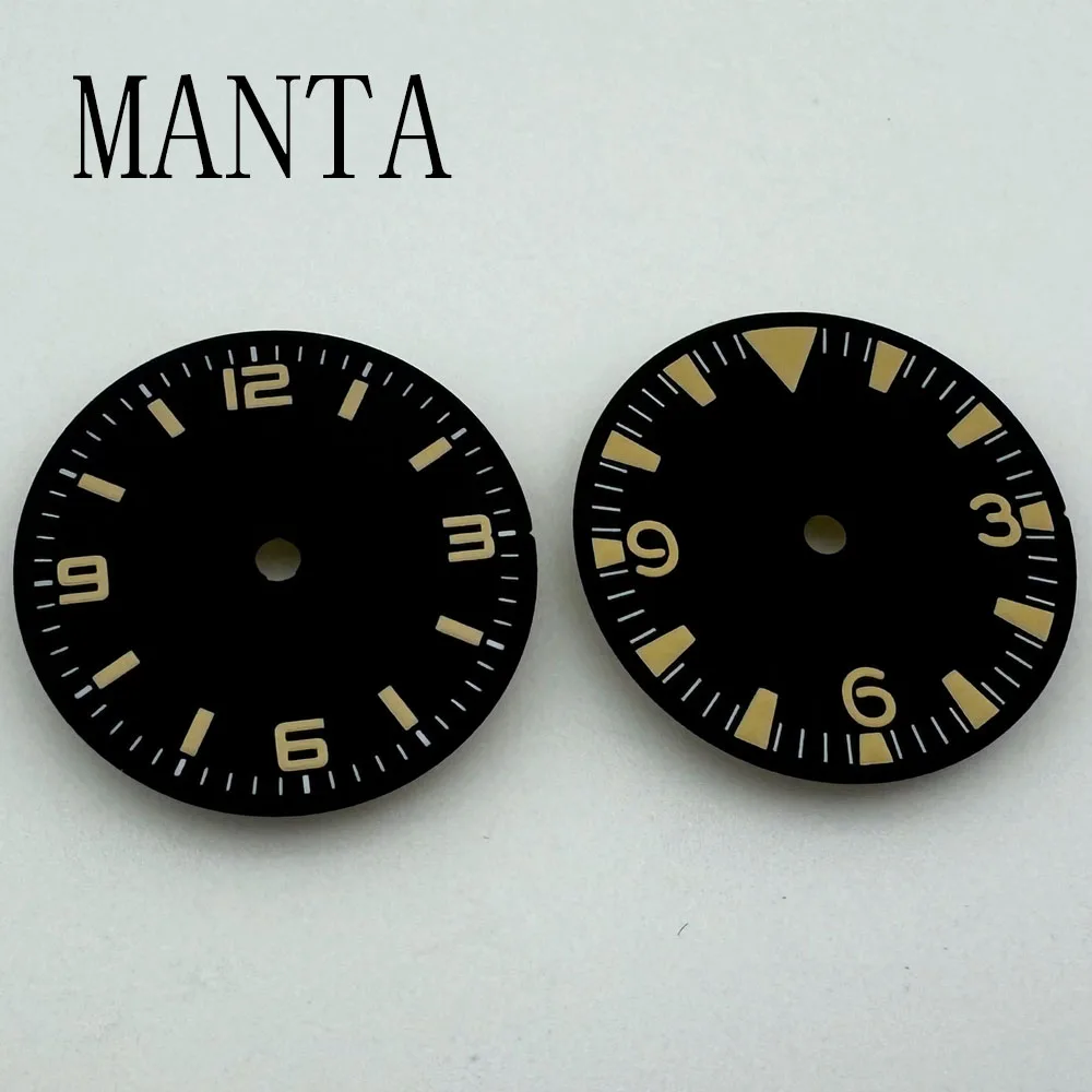 Стерильный циферблат MANTA 28,6 мм, светящийся, подходит для NH35 NH36 NH34, механический механизм, черный