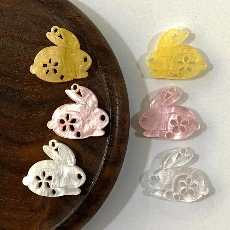 10 Pieces/Lot New Retro Animal Acetic Acid Rabbit Beads Resin Charm Connectors for Diy Hair Earrings Jewelry Accessories