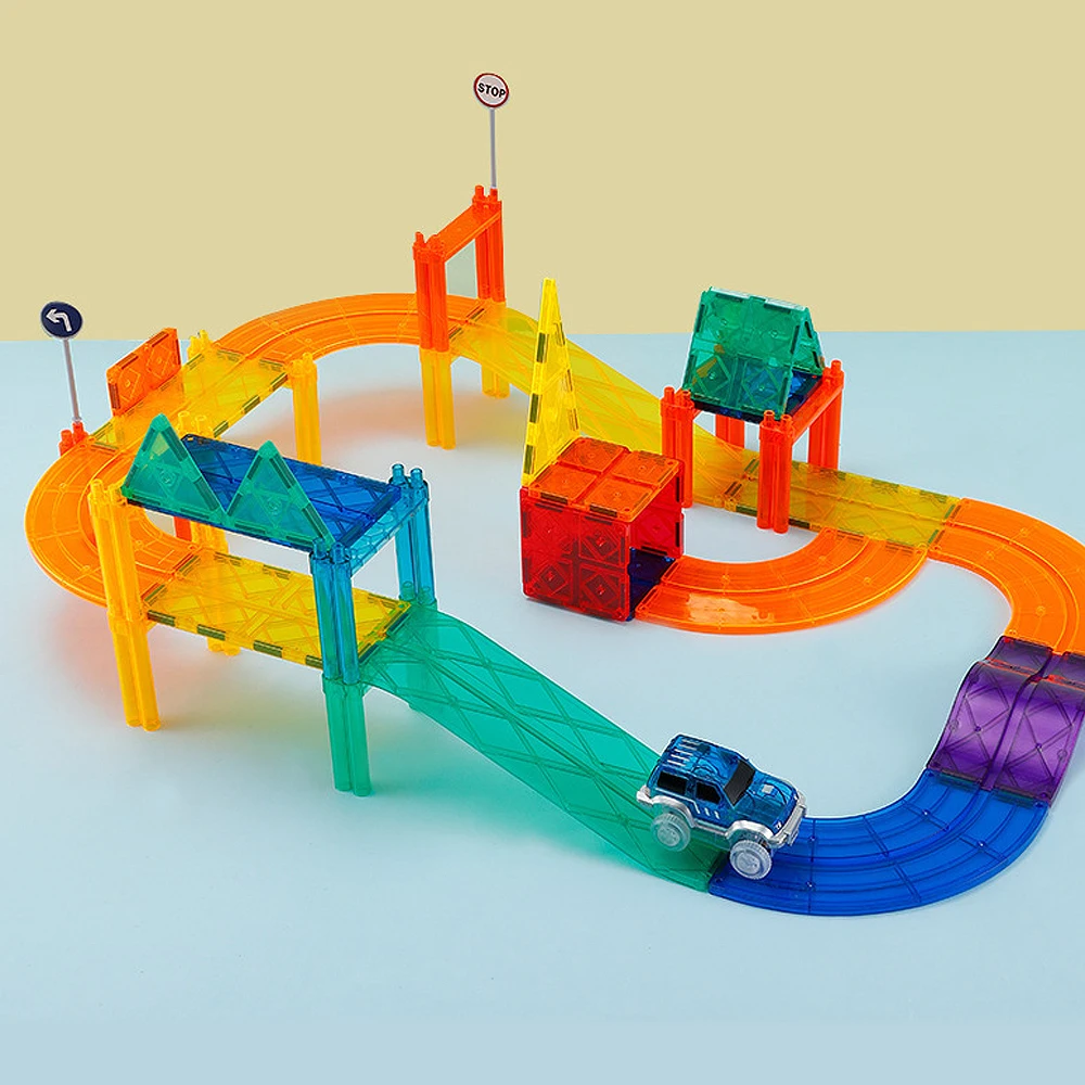 Children strong magnet track toy educational building block magnetic piece trolley magnetic strip drilling surface gift traffic