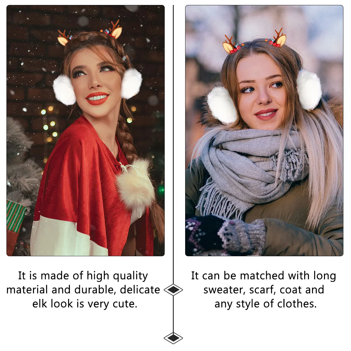 

Christmas Ear Warmers Cat Ears Deer Antler Head Hoop Headbands Covers for Cold Weather Women Heater Xmas Fabric Winter
