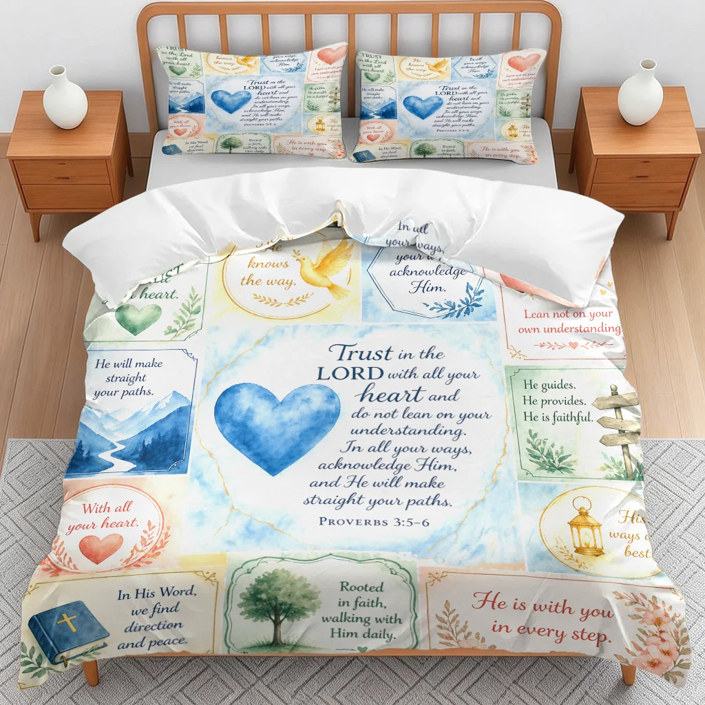 3-Piece Set of Proverb-Themed Duvet Covers Duvet Cover Set Multi Size Quilt Cover Queen Size Bedroom Bedding Decoration Machine Washable Adult Boy Girl Bedroom