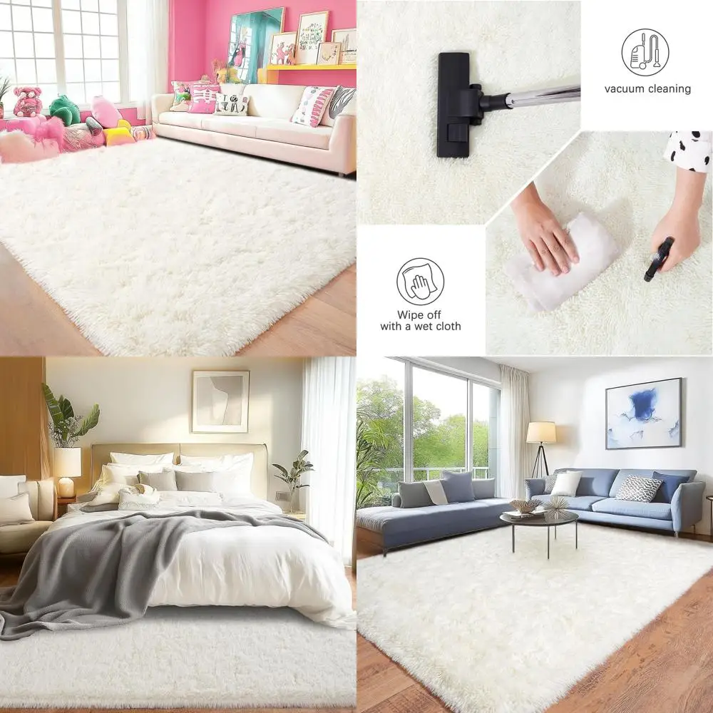 

Ultra Soft Cream White Area Rug, 6x9 for Living Room, Plush Fuzzy Carpet for Bedrooms and Kids' Rooms, Modern Home Decor