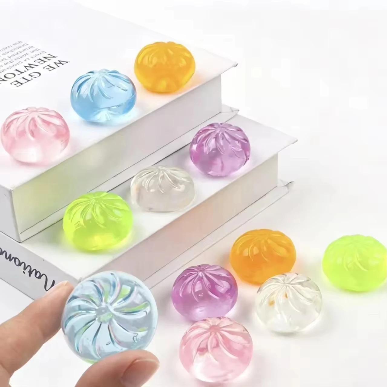 Mini Glitter Dumpling Squishes Set with Steamer Stress Relief Toy Sensory Squeeze Ball Simulation Food Squishy Steamed Bun Toy