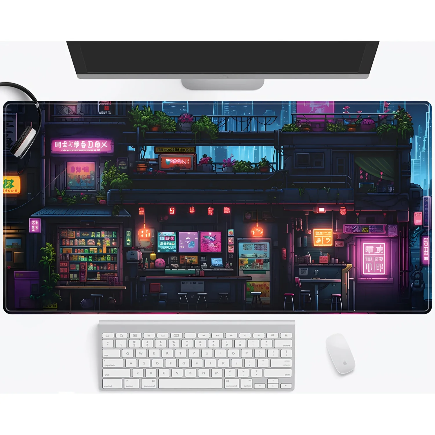 Cyberpunk Neon City Gaming Mouse Pad Extra Large Smooth Rubber Non-Slip Office Desk Mat