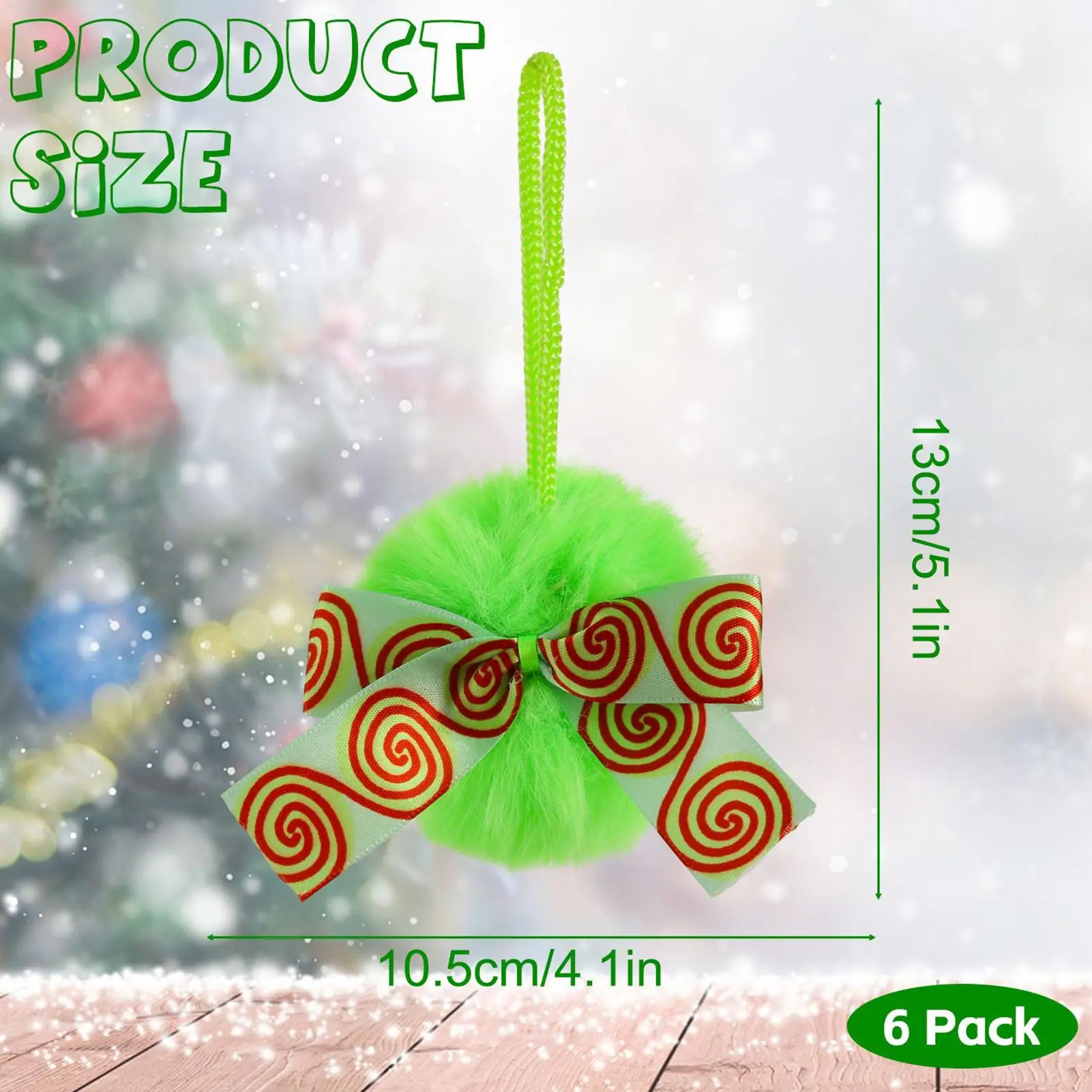 Christmas Ornaments Balls 6 Pieces Christmas Ball Set Plush With Bow Green Pendant For Bedroom Patio Workplace Front Door Home